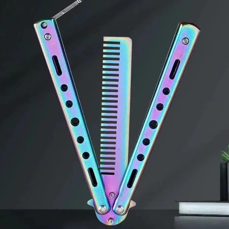 Foldable Comb Stainless Steel Butterfly Knife Comb Beard Moustache Brushe Salon Hairdressing Styling Tool 1PCS