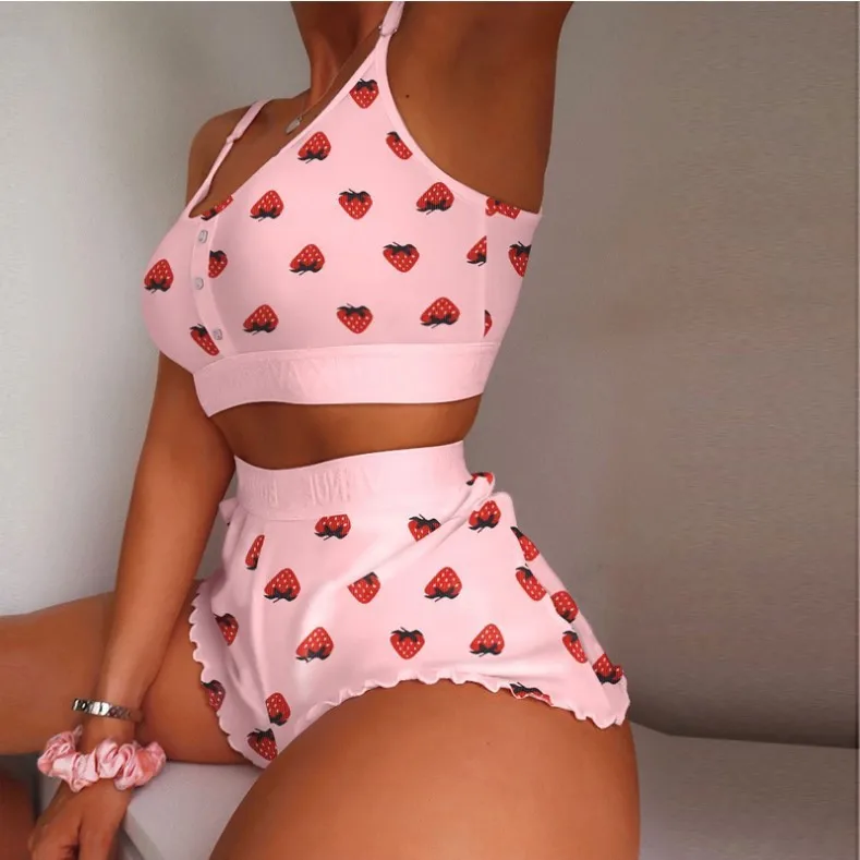 

New Foreign Trade Printed Pajamas Fashion Printed Hanging Straps Two Piece Set of Cool Thin Fit Sweet Home Furnishings