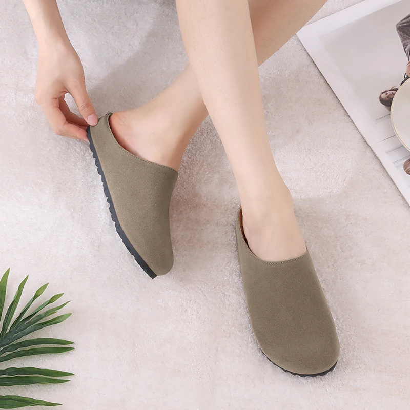 Evshine Women's Suede Slippers Comfort Sole Flat Mules Fashion Baotou Ladies Potato Slip On House Clogs Shoes_voghion.com