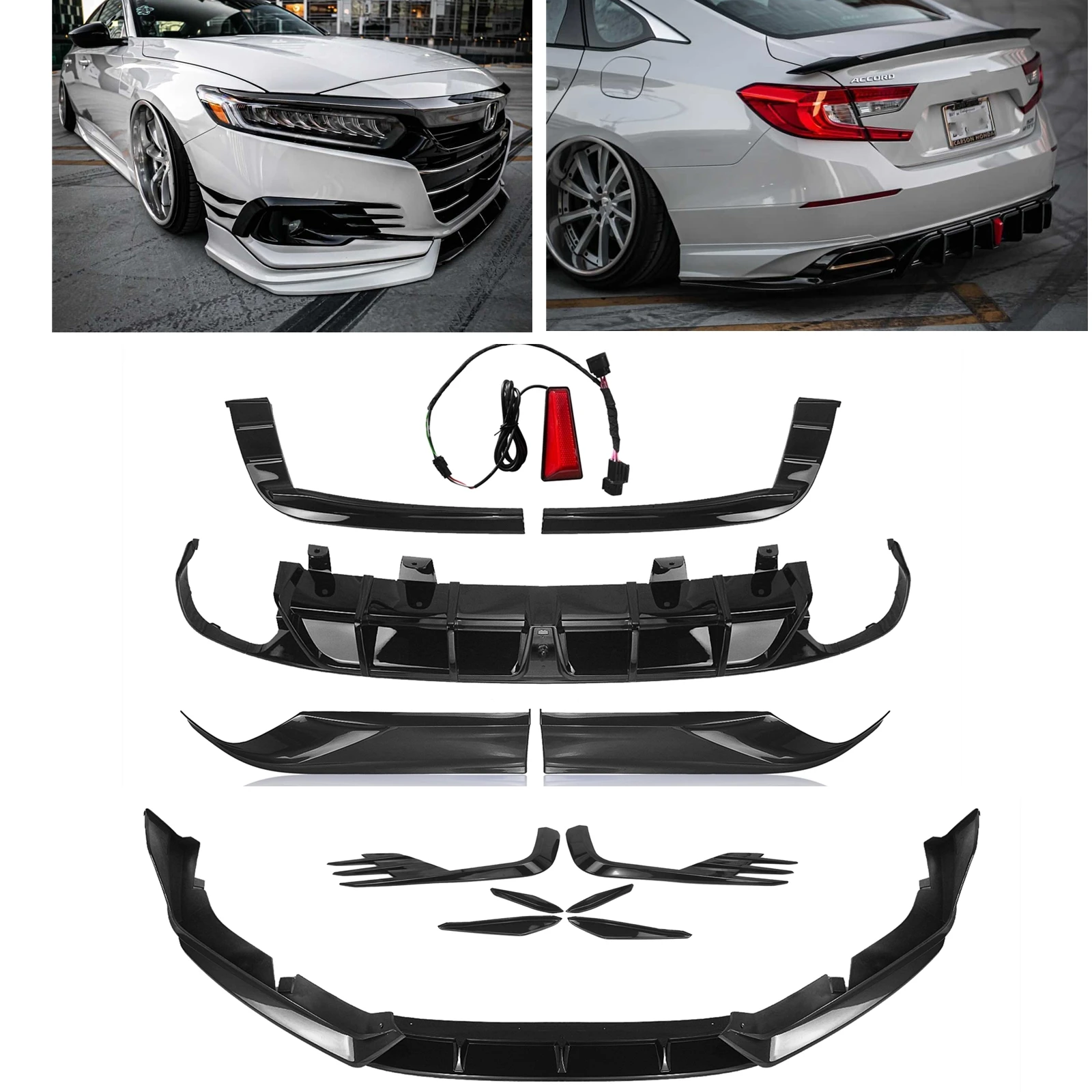 For Honda Accord Yofer 2021 2022 Black Front Spoiler Bumper Lip Rear 
