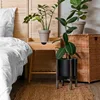 Planter Pot with Stand - 8 Inch Plastic Cylinder Flower Pot with Wood Planter Holder for Indoor, Matte Black Pot + 6