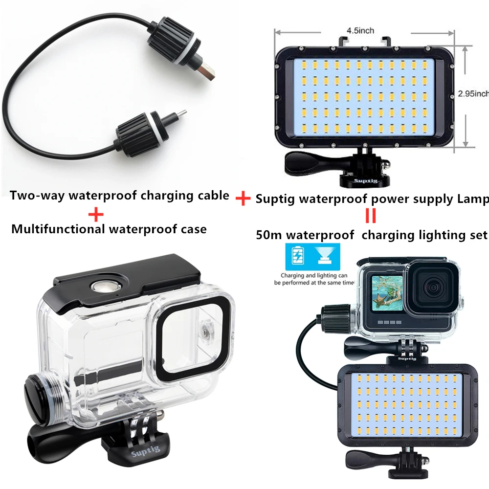 Lampe d'éclairage étanche pour caméra d'action GoPro Hero utilisée lors d'une randonnée nocturne, éclairant le sentier.