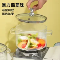 Grand bol à soupe domestique, bol à salade avec couvercle, bol à nouilles instantanées, peut cuisiner directement, Pot en verre binaural 3