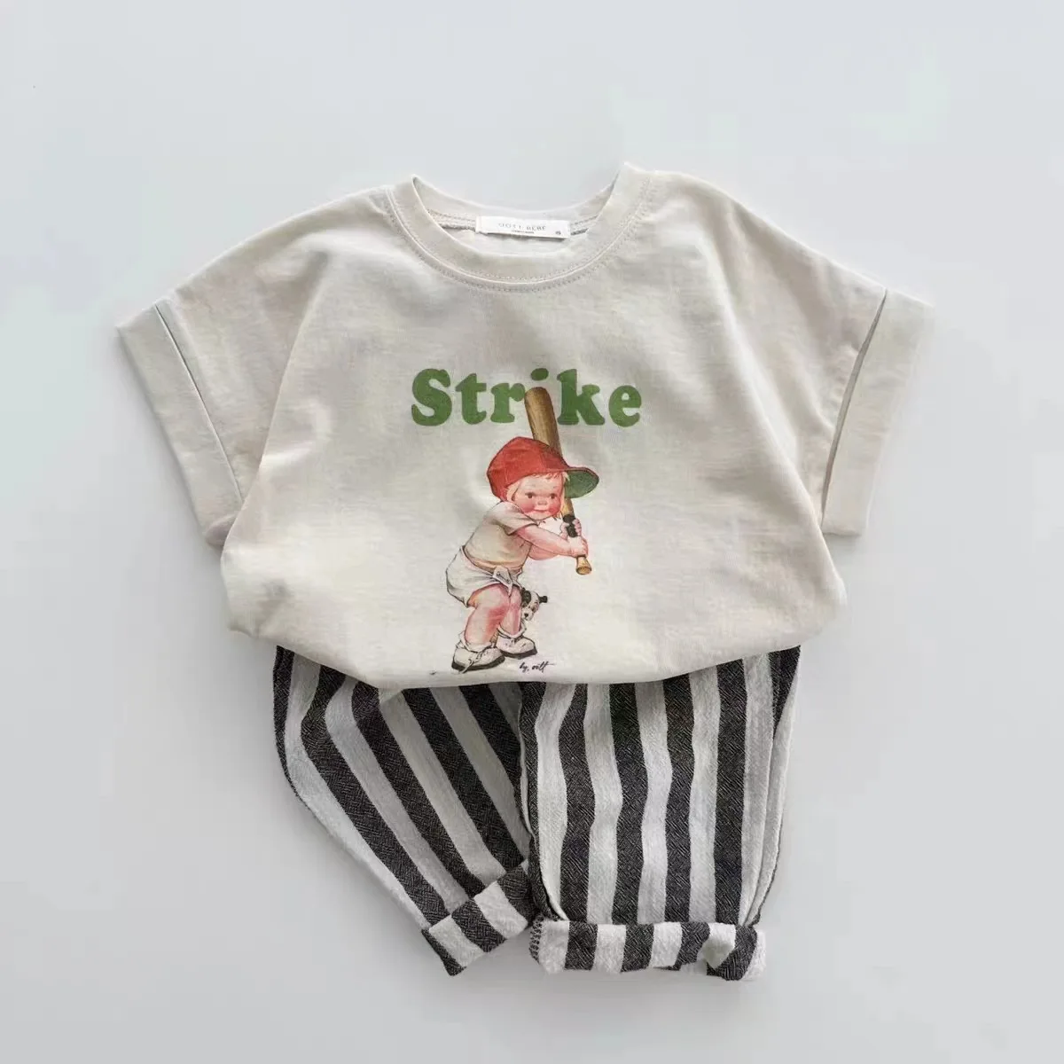 Summer Boys and girls baby cotton elastic waist striped lanyard casual pants girls pants boys pants kids pants