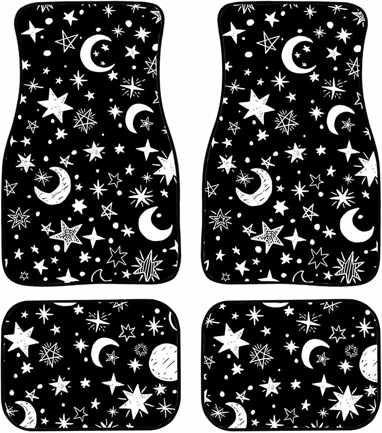 

Forchrinse Moon and Star Black Floor Mat All Weather Protection Heavy Duty Full Set Car Auto Carpet Floor Mats 4 Pieces Set