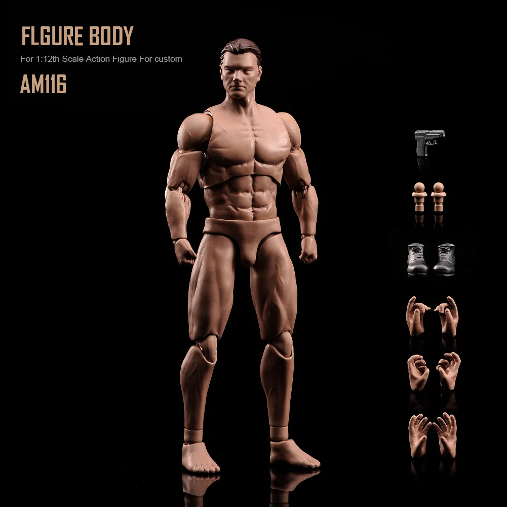 

ANT AM116 1/12 Scale Male Super Flexible Joint Body with Head 6'' Male Soldier Muscale Strong Action Figure Doll Toy Model