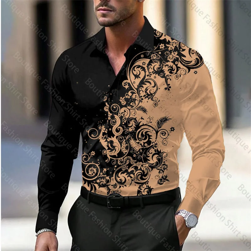 thumbnail image 1 of Camisa formal informal de negocios con diseño floral para hombre, camisa con botones para fiesta, uso diario, primavera y verano, solapa, manga larga, 11 colores, tela suave, 1 of 5