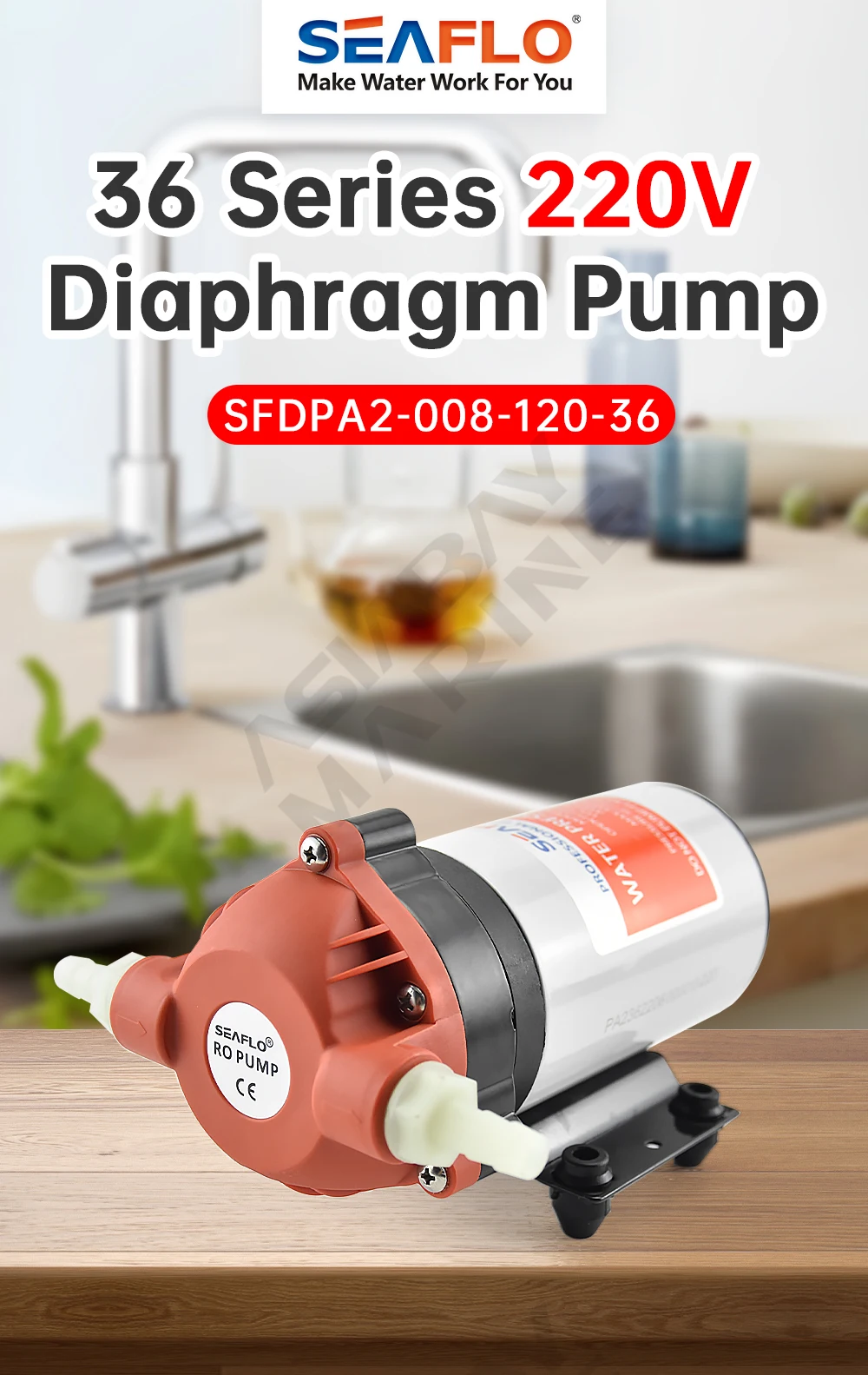 SEAFLO 220 V hocheffiziente Wasserpumpe zur Erhöhung des Umkehrosmose-Systems für Boot, Wohnmobil, ersetzt Santoemma Sabrina SW15 – Detail 1