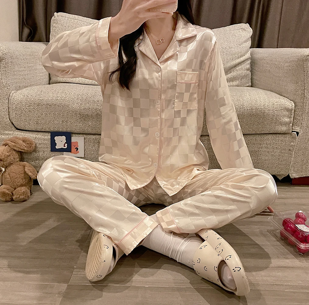 5xl Women Summer Silk Satin Pajamas Sets Loungewear Female Plus