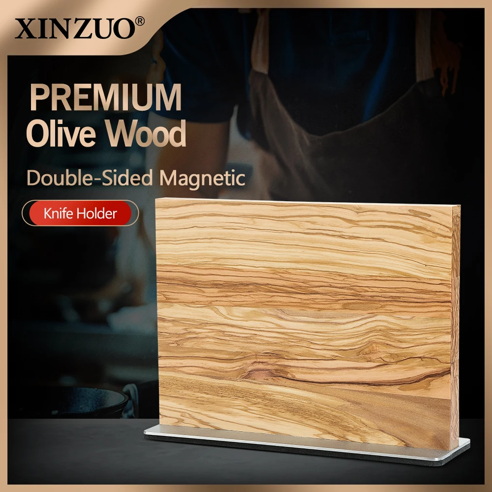 XINZUO Bloque Cuchillos Magnético De Nogal Americano | Soporte Doble Cara Con Imán Extrafuerte Y Base Antideslizante | Ahorra Espacio, Regalo Ideal Para Chefs