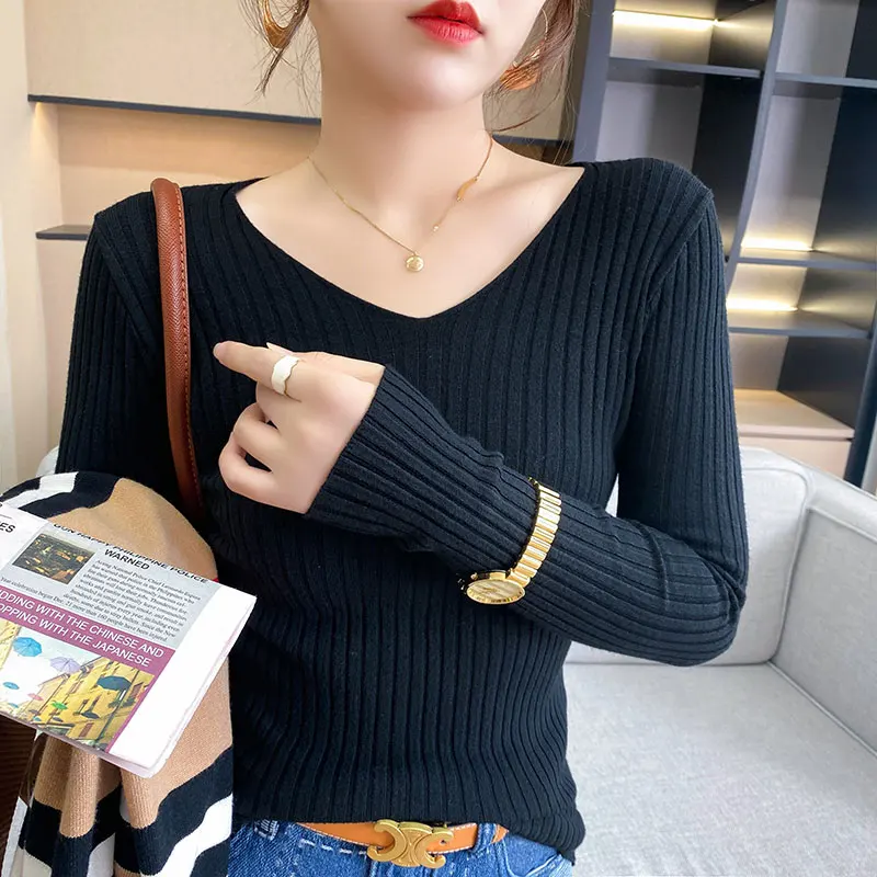 pink sweater 2022 Spring And Autumn New Style Wool Sweater Women's V-Neck Pullover With Solid Color Bottoming Slim Fashion cardigan for women Sweaters