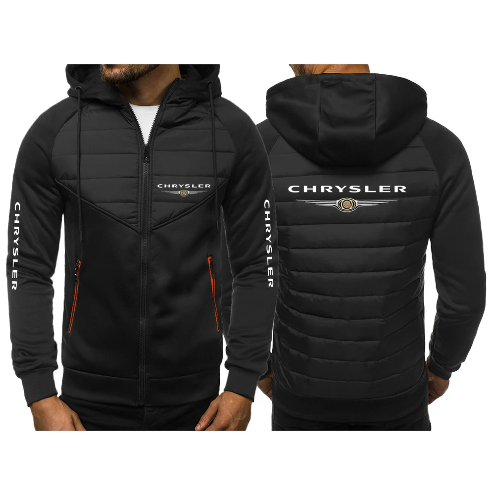 

CHRYSLER 2023 Men's New Winter Zipper Hoodies Jackets Casual Long Sleeves Zipper Color Block Pockets Hooded Coat Outerwear Tops