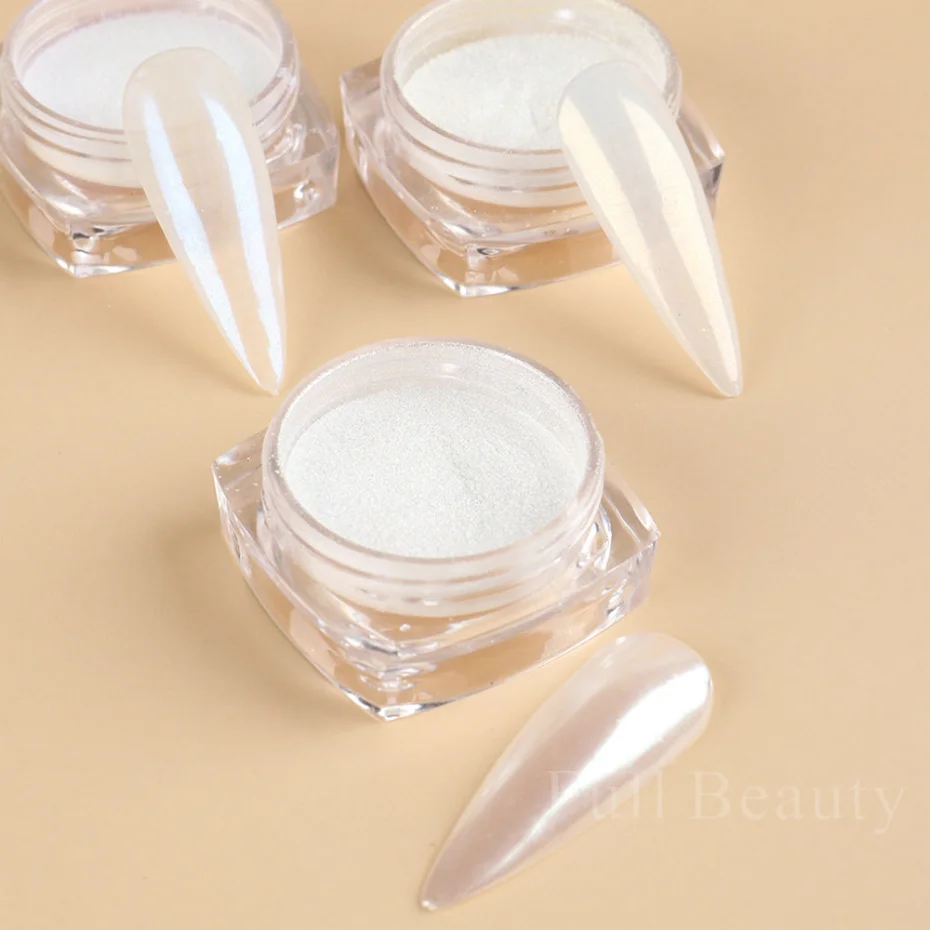 3pcs/set Shell Pearl Nail Powder White Fairy Chrome Nail Art