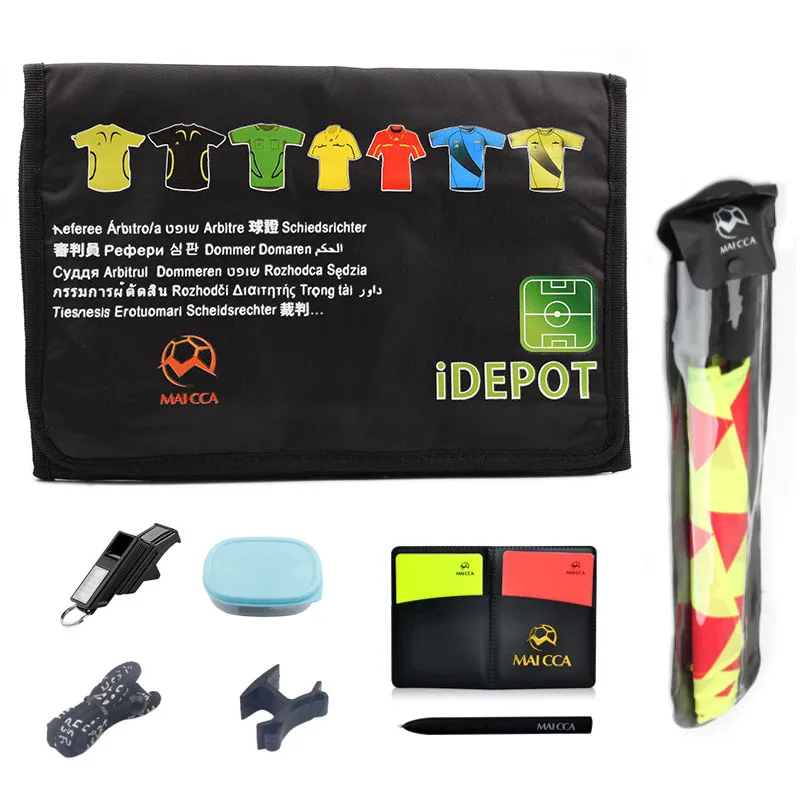Soccer Referee Cards MAICCA Football Referee Bag With Whistle Cards Coin Barometer Professional Soccer Wallet Set for Referee Sports