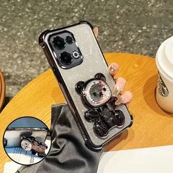 Glitter Plating Transparent Case with Cute Bear Bracket and Stand for Galaxy A37 (Black)