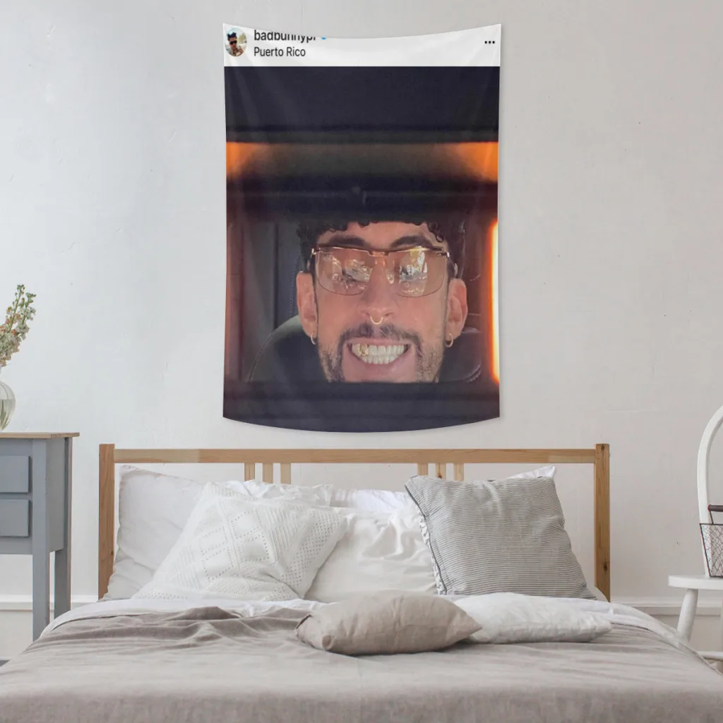 

Bad Bunny Hip Hop Singer Tapestry Y2K Wall Hanging Bedroom Décor Aesthetic Customized Design