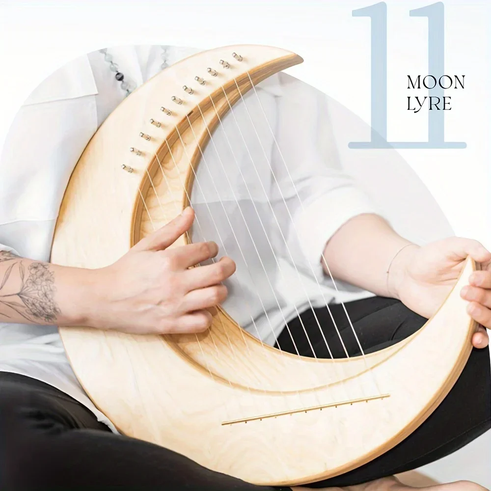 Moon Lyre-Professional Portable Finger Harp with 11/15 Notes, C/G Tuning, Maple & Elm Wood, Ideal for Beginners and Pros