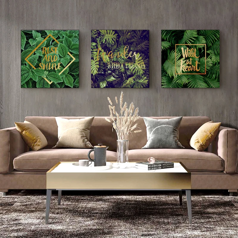 

Green Leave Wall Art Canvas Painting with Frame Abstract Plant Nordic Poster and Prints Home Decor Print Picture for Living Room