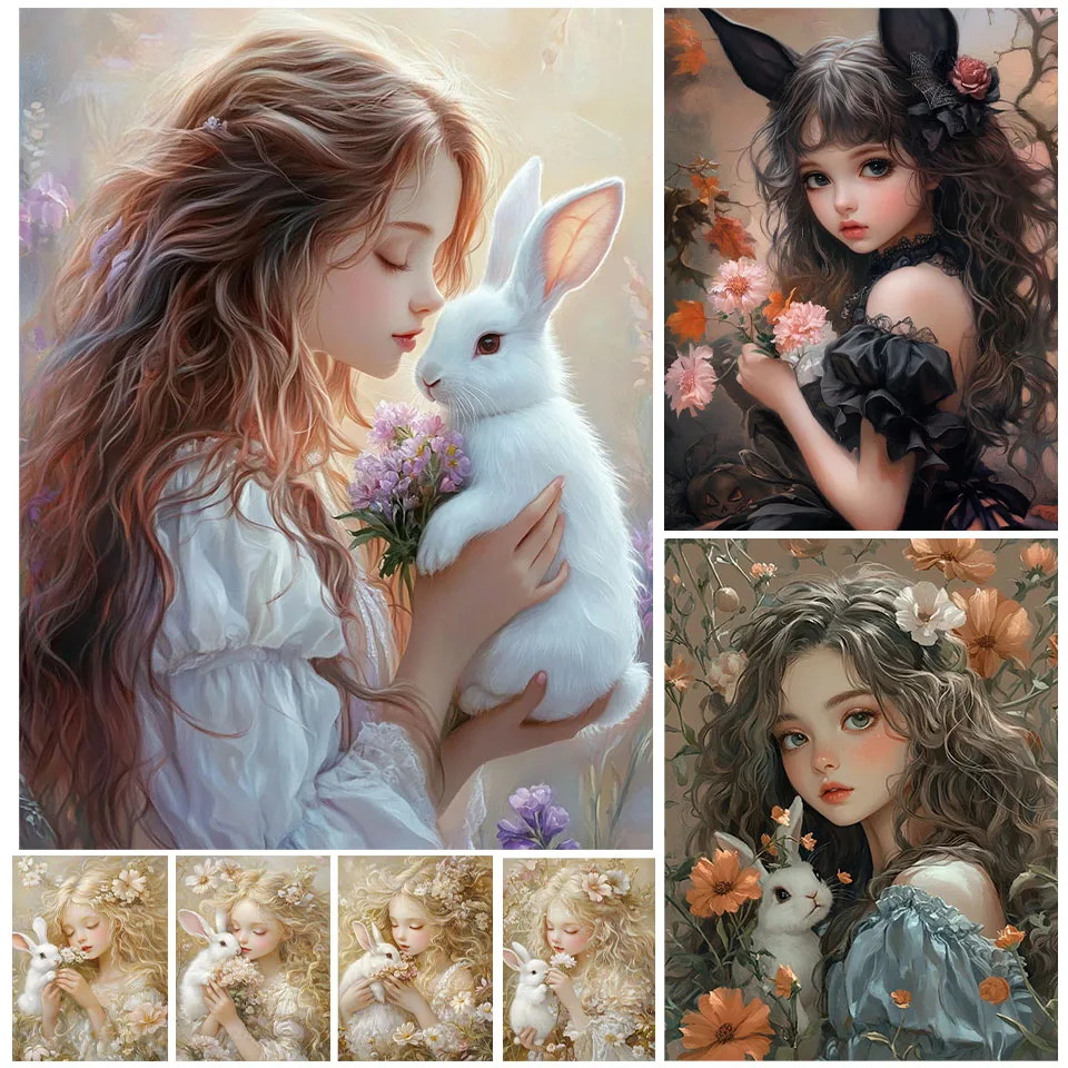 Diy Diamond Painting Mosaic Embroidery Kit Alice in Wonderland Girl and the Rabbit Full Rhinestone Picture Home Decor