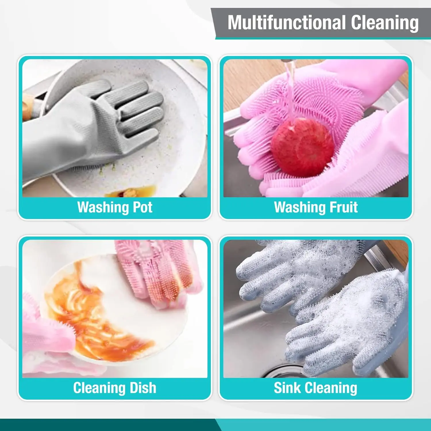 1 Pair of Multi-Function Silicone Cleaning Gloves Brush Pet Grooming Rubber Scrub Gloves To Enhance Pet Hygiene