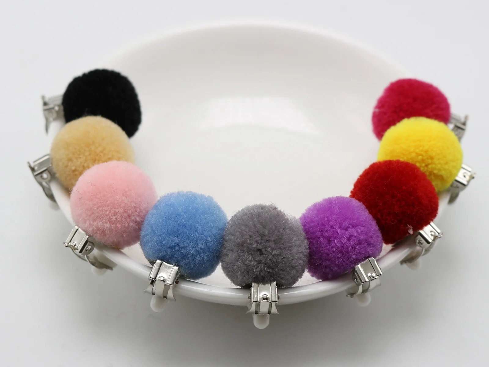 10 Pair Furry Pom Pom Ball Clip On Ear Snap Earring NO Piercings 20mm 3