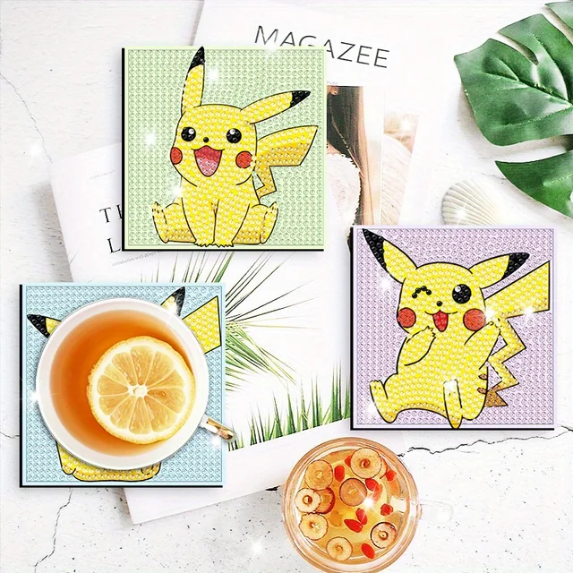6/8/9/12pcs DIY Pokémon Diamond Painting Cousters Cute Cartoon Rhinestones Art Mosaic Cup Pad Table Placemat Home Decor Gift 2