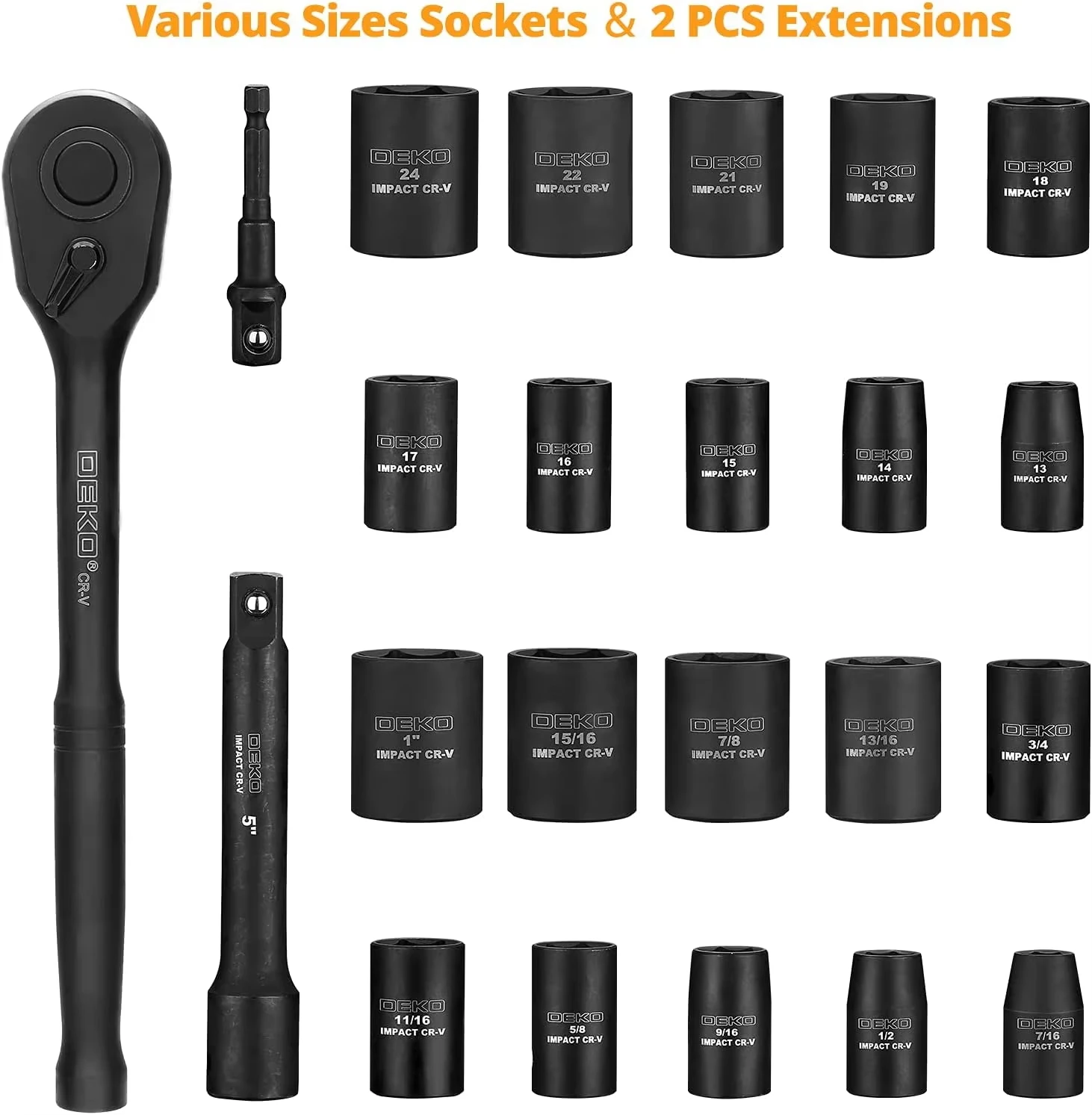 Mechanic Tool Set with Reversible Ratchet and Impact Sockets