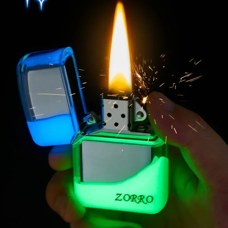 ZORRO Night Glow Sandproof Windproof Lighter Open Fire Kerosene Lighter Smoking Accessories Men's Gift
