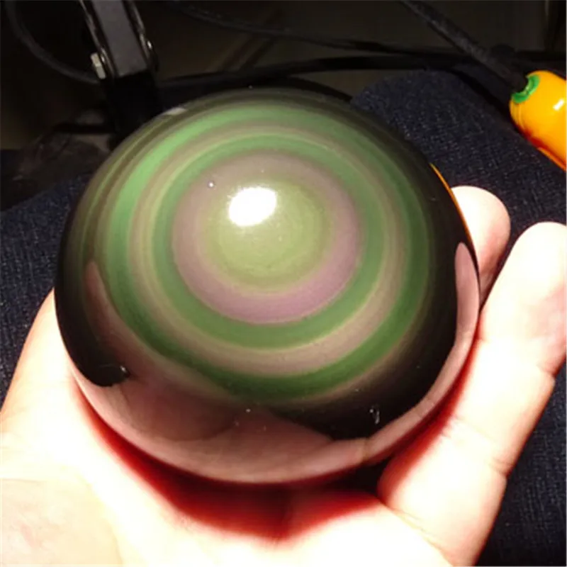 RAINBOW !! NATURAL Cats Eye Obsidian QUARTZ CRYSTAL Sphere Ball RARE 3