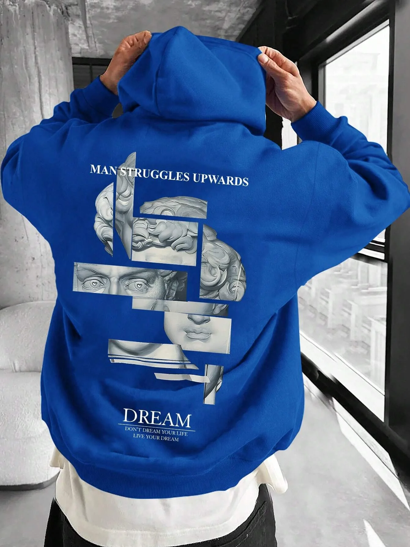 Cotton Men's Manfinity EMRG Loose Fit Men's Slogan Graphic Drawstring Hoodie, Long Sleeve, Going Out, Casual