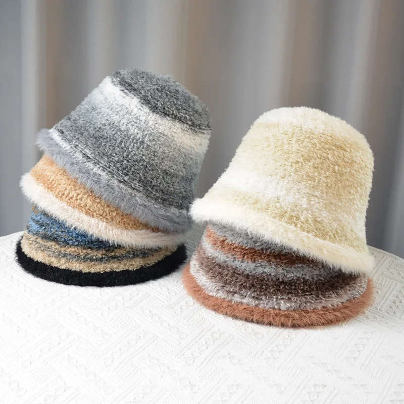 New 2024 Winter Faux Fur Bucket Hat Fluffy Thick Warm Fisherman Cap Women Casual Outdoor Soft Furry Panama Sun Cap for Girl