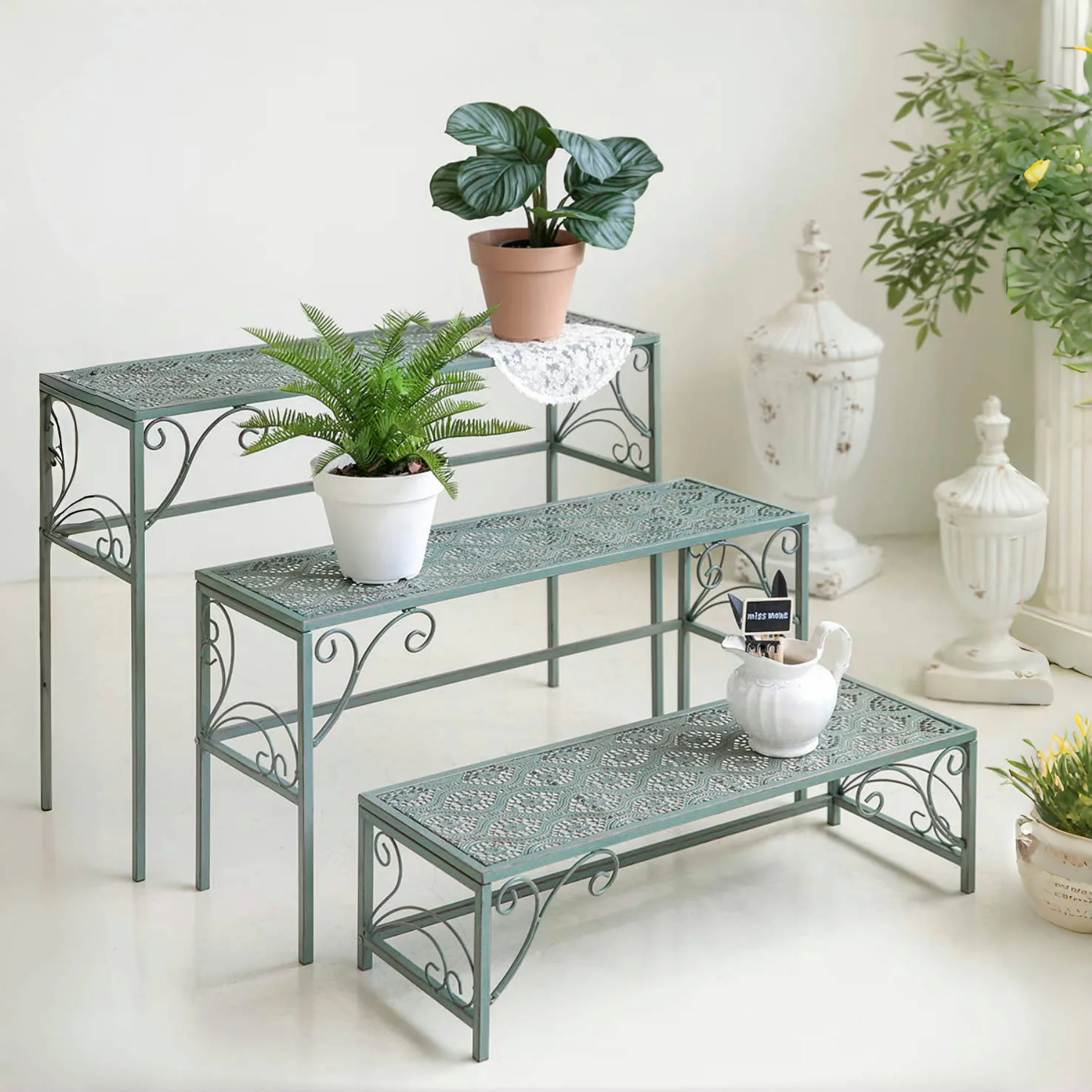 Plant Shelf Rectangle Flower Rack 3 Tier Flower Pot Stand Metal Plant Stand Garden Display Shelf Practical Pot Holder Sto