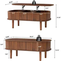 Fluted Lift Top Coffee Table with Hidden Compartment, Fully Assembled Wooden Center Table, Modern Oval Lift Tabletop for Home Li 2