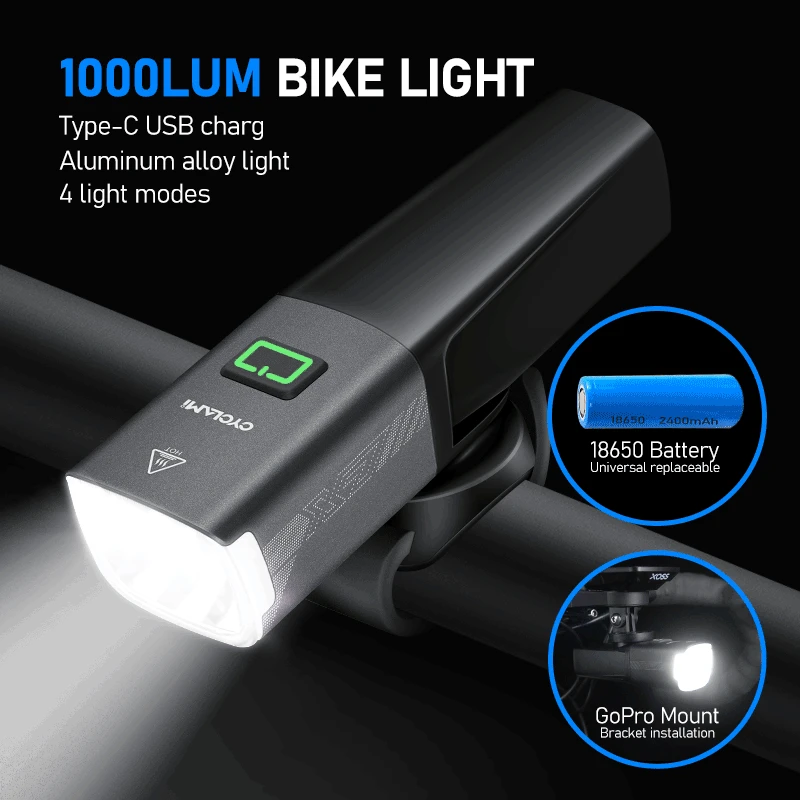 Fari Intelligenti Cyclami Light Fari Intelligenti Per Mountain Bike Da Strada Ricaricabili Usb 1000 Lumen Tempo Di Lunga Durata