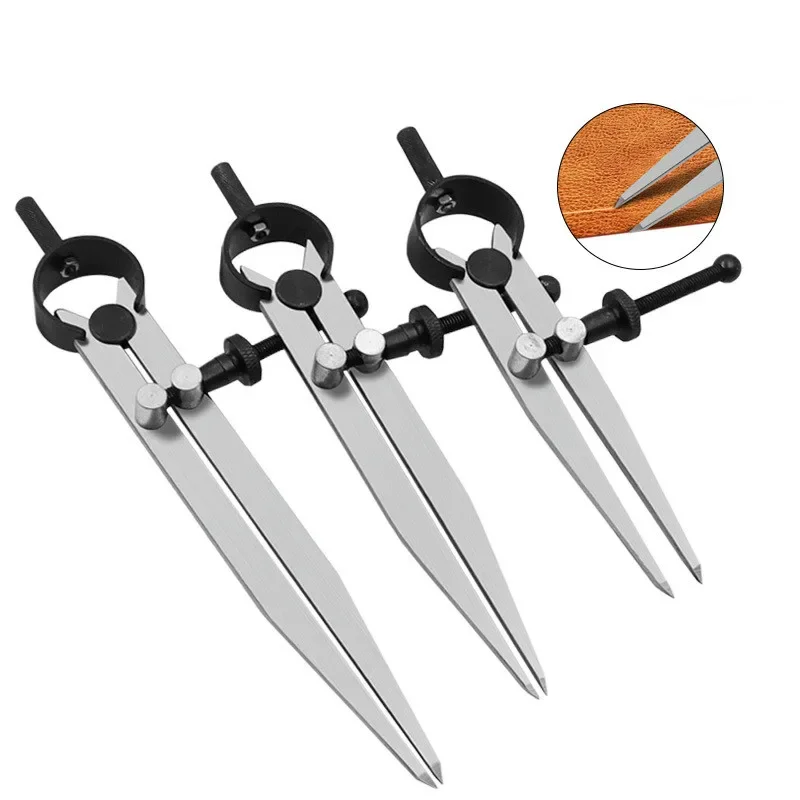Leather Tool Boussole en cuir r&eacute;glable verrouillable en acier au carbone diviseur aile Creaser bricolage maroquinerie ligne rotative jauge