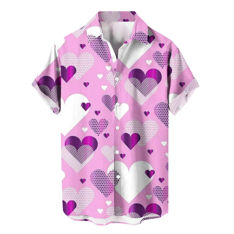 thumbnail image 1 of Camisas casuales con estampado de amor en 3D para hombre, camisa de playa de estilo hawaiano de manga corta a la moda, ropa de gran tamaño para hombre, 1 of 5