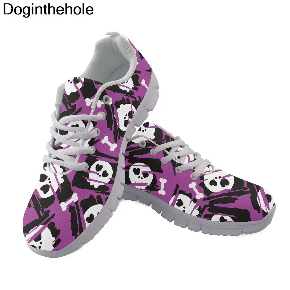 

Doginthehole Summer Comfort Mesh Shoes Colorful Skull Print Lady Designer Flat Sneaker Breathable Woman Shoes Tenis Feminino