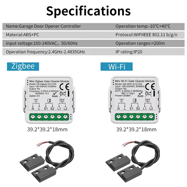 100-240V Tuya Zigbee/WiFi Switch Smart Garage Door Opener Controller Module Voice App Control Work with Alexa Google Assistant 2