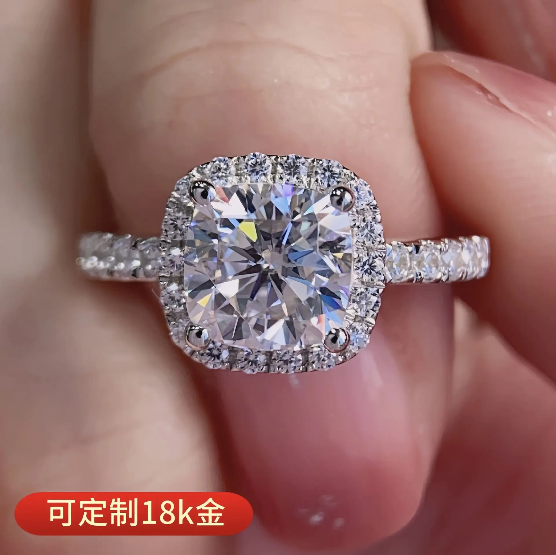 Women Fashion Cushion-Cut Diamond Ring 1ct Moissanite Ring PT950 Platinum - Unique Design, Dazzling Stone, Platinum Style