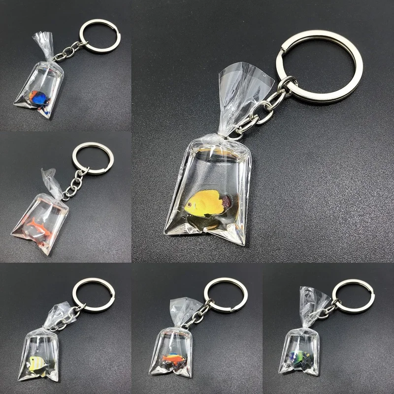 Creative Tropical Fish Transparent Key Chain Water Bag Goldfish Resin
