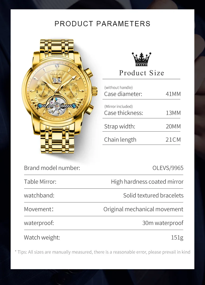 OLEVS 9965 Men's Watch Hollow Skeleton Luxury Automatic Wrist Watch Stainless Steel Strap Waterproof Mechanical Watch For Men