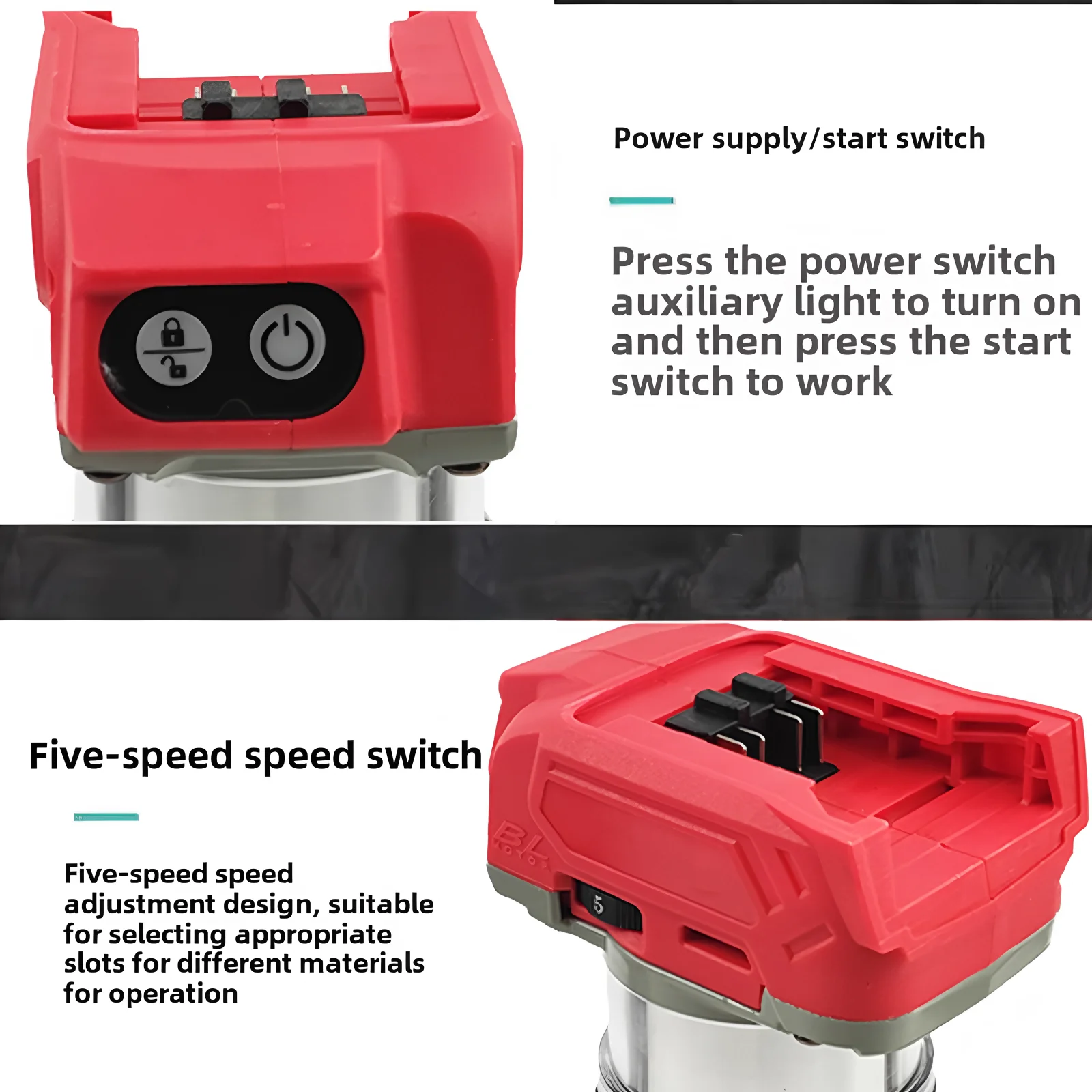 Fit Milwaukee 18V Battery Cordless Brushless Electric Trimmer Wood Trimming Machine Wood Router Milling Engraving Power Tools
