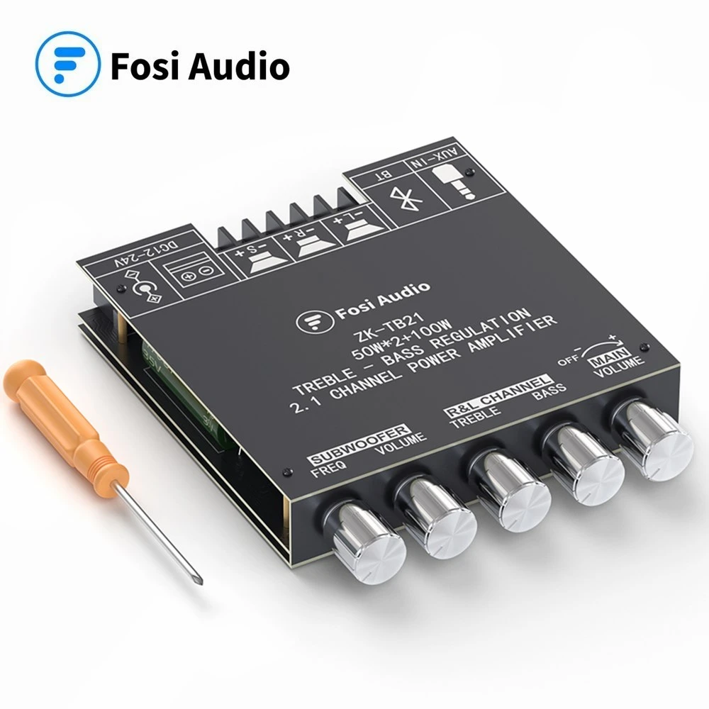 Fosi Audio TB21 Bluetooth Sound Power Amplifier Board 2.1 Channel Mini Wireless Audio Digital Amp Module 50W x2 100W Subwoofer plate amplifier