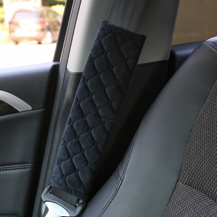 2pcs/set Argyle Plaid Pattern Plush Car Seat Belt Cover Safety Belt Cover Durable Anti-slip Warm Shoulder Protector