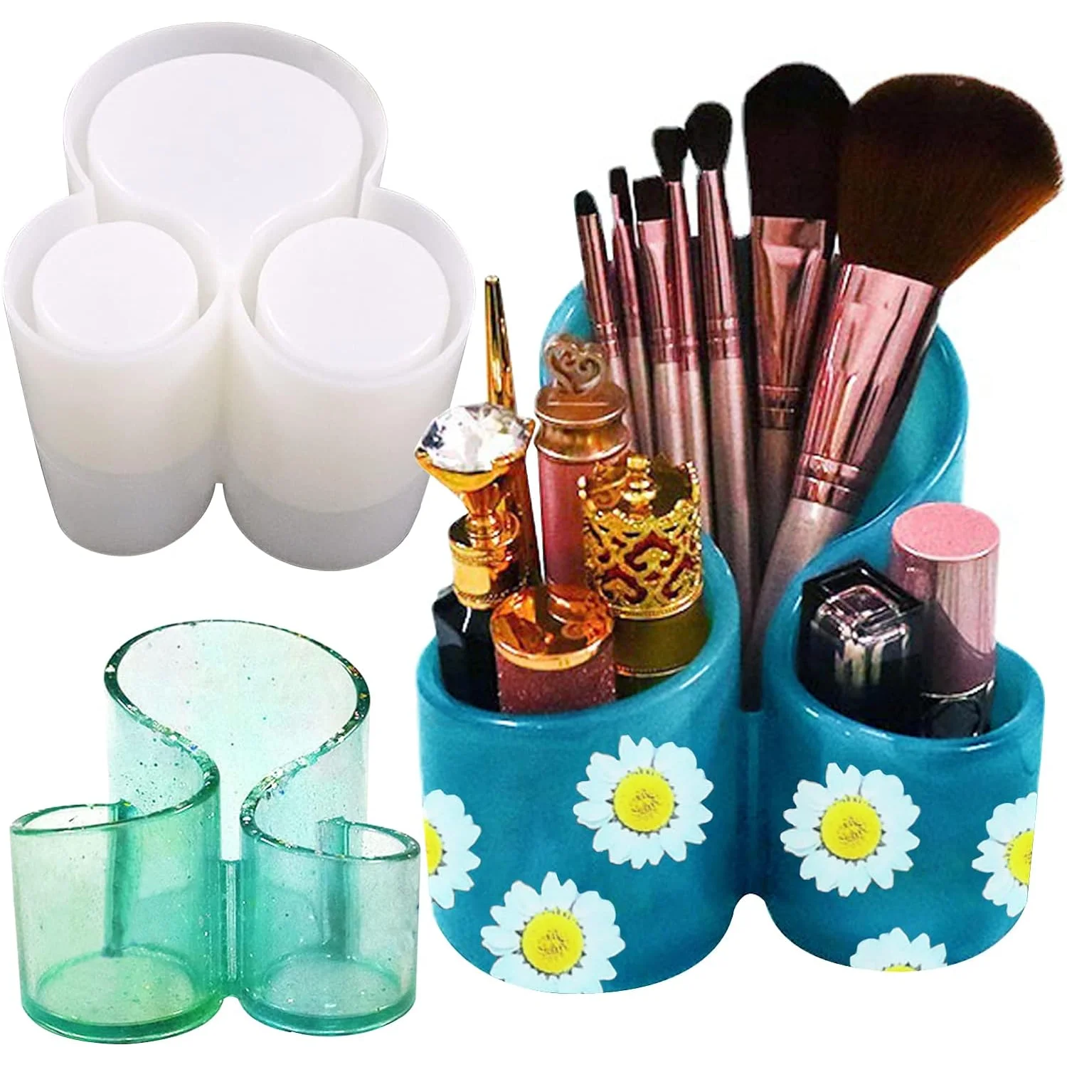 

Large 3 In 1 Storage Box Silicone Mold DIY Flower Pot Pen Holder Gypsum Epoxy Resin Mold Makeup Brush Organizer Molds