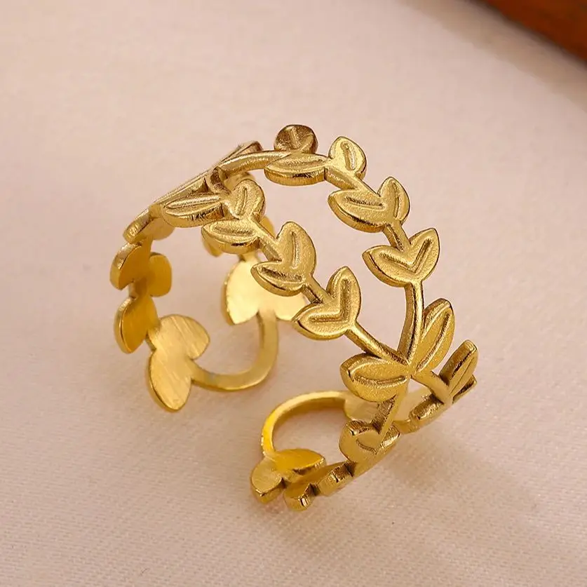 Leaf Rings Stainless Steel Geometric Adjustable for Women Wedding Jewelry Gift