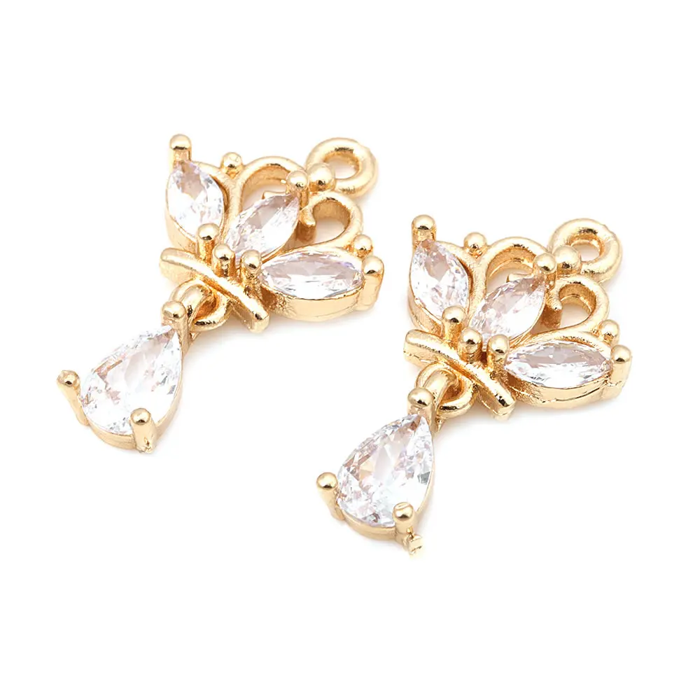 Aretes de Flores de Brasso Dorado 18K Zirconia de Diamante Falso Accesorios DIY de Alta Calidad - details 7