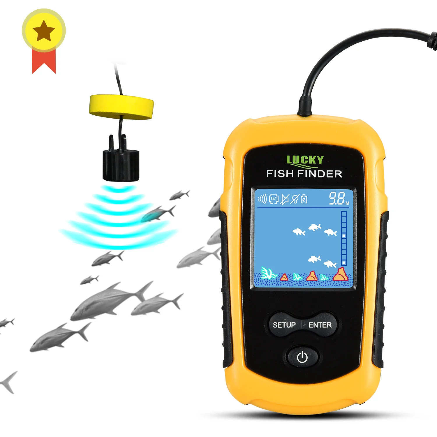 LUCKYLAKER Depth Ice Fish Finder Display Boat Ice Fishing Finder Sonar  Portable Wired Fish Finders Transducer LCD Monitor