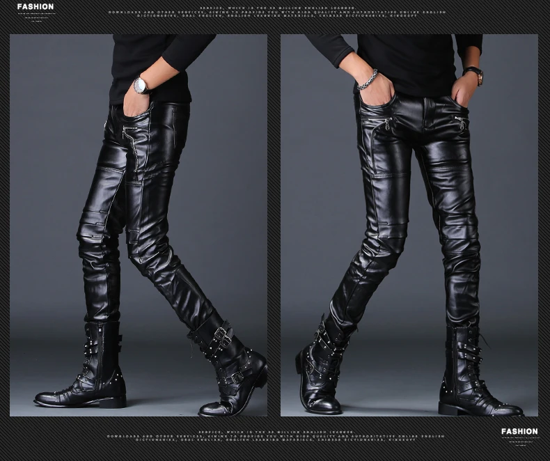 Description Picture 3 of itemIdopy Personality Male Faux Leather Pants Halloween Male Slim Punk Gothic Zipper Men's Clothing PU Pants Male