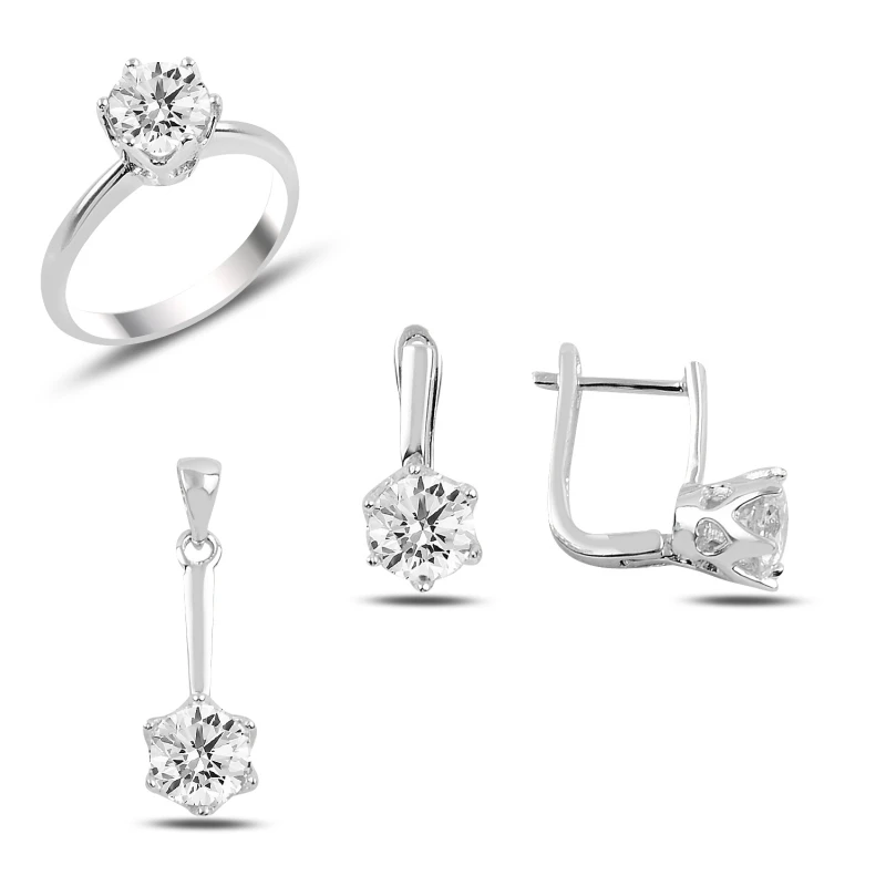 

Silver 925 Sterling Zircon Cubic Zirconia Solitaire Set